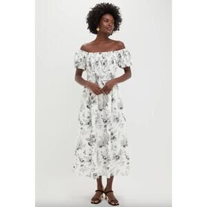 Hyacinth House Black & White Floral Smocked Helena Maxi Dress Sz S